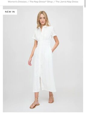 Hill House White Eyelet Midi Shirt Dress